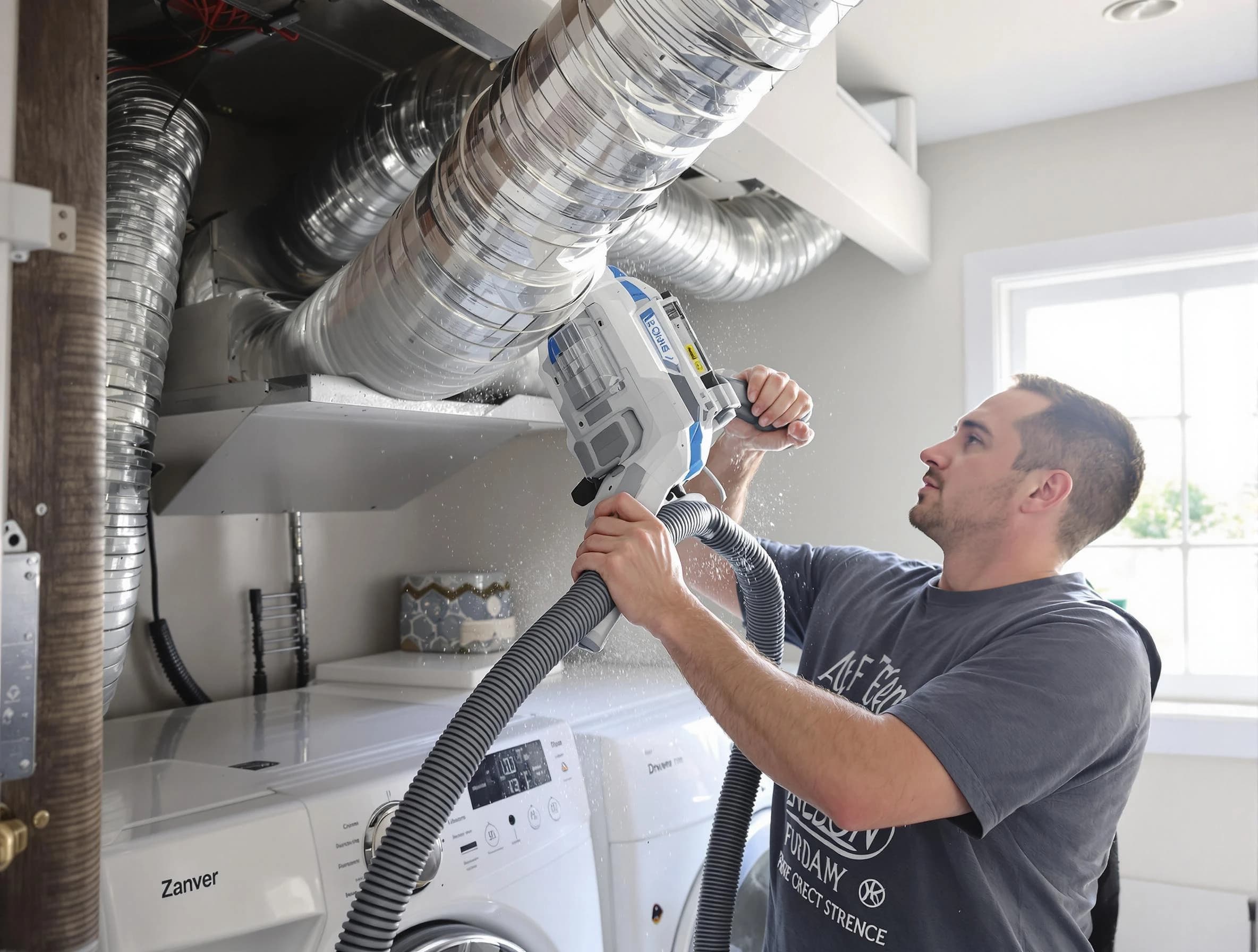 Oak Hill Dryer Vent Cleaning specialist cleaning deep within a dryer vent duct system in Oak Hill